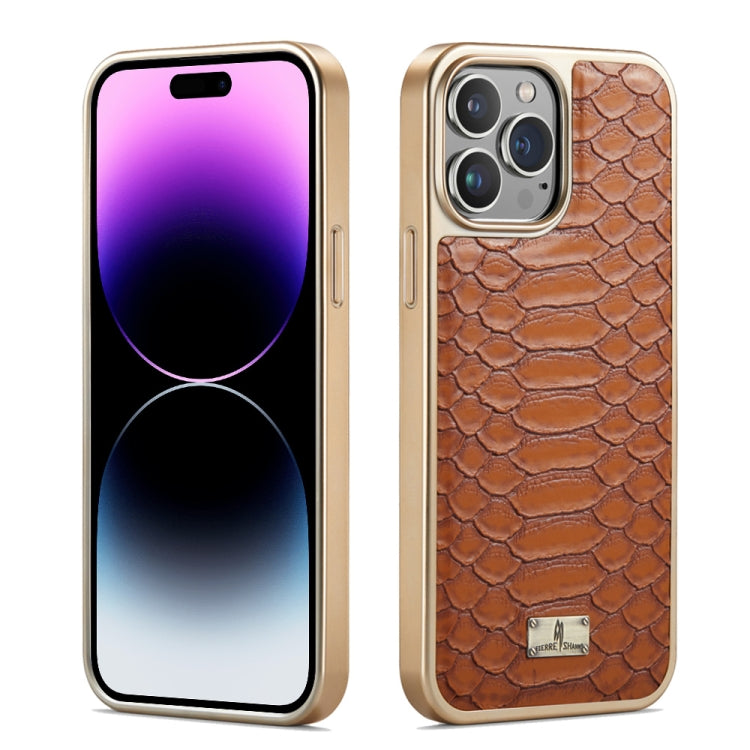 Fierre Shann Python Texture Electroplating PU Phone Case, For iPhone 16 Pro Max, For iPhone 16 Pr...