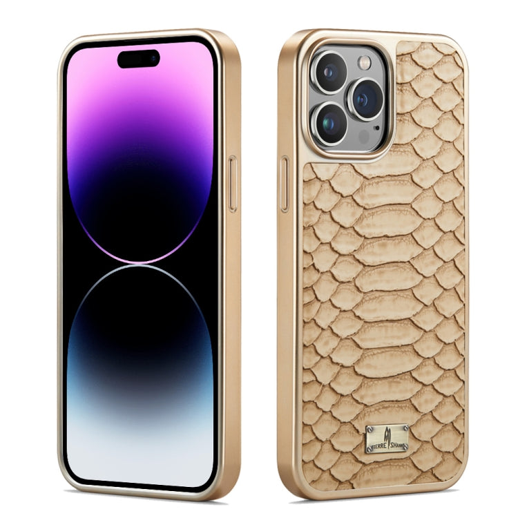 Fierre Shann Python Texture Electroplating PU Phone Case, For iPhone 16 Pro Max, For iPhone 16 Pr...