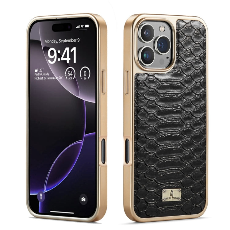 Fierre Shann Python Texture Electroplating PU Phone Case, For iPhone 16 Pro Max, For iPhone 16 Pr...