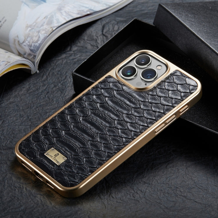Fierre Shann Python Texture Electroplating PU Phone Case, For iPhone 16 Pro Max, For iPhone 16 Pr...