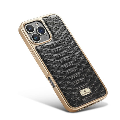 Fierre Shann Python Texture Electroplating PU Phone Case, For iPhone 16 Pro Max, For iPhone 16 Pr...