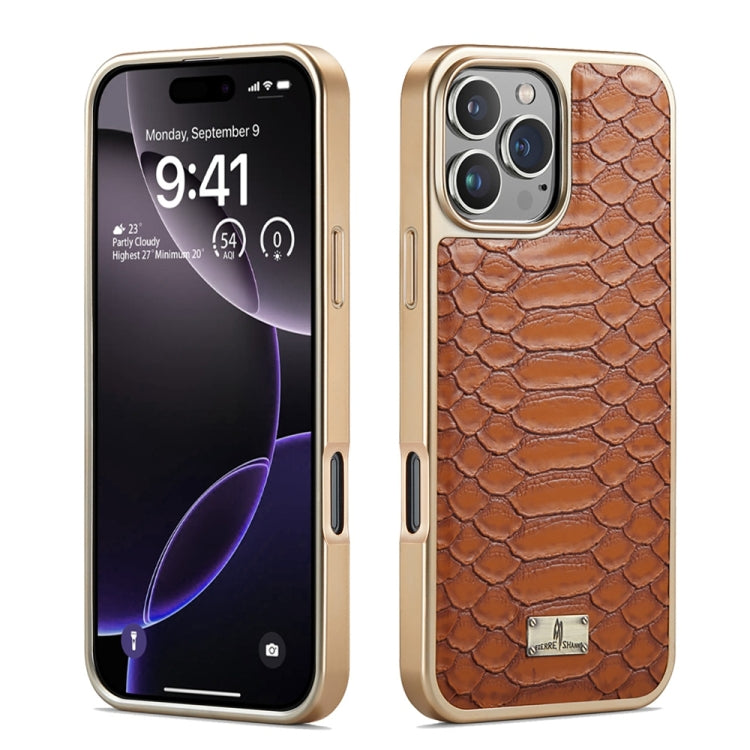 Fierre Shann Python Texture Electroplating PU Phone Case, For iPhone 16 Pro Max, For iPhone 16 Pr...