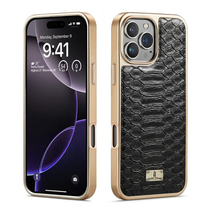 Fierre Shann Python Texture Electroplating PU Phone Case, For iPhone 16 Pro Max, For iPhone 16 Pr...