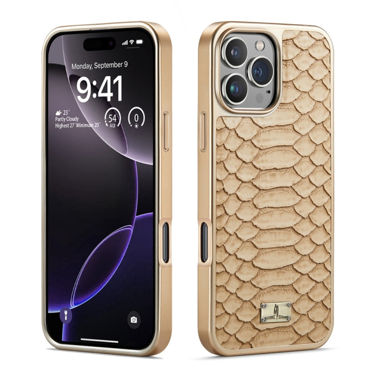 Fierre Shann Python Texture Electroplating PU Phone Case, For iPhone 16 Pro Max, For iPhone 16 Pr...