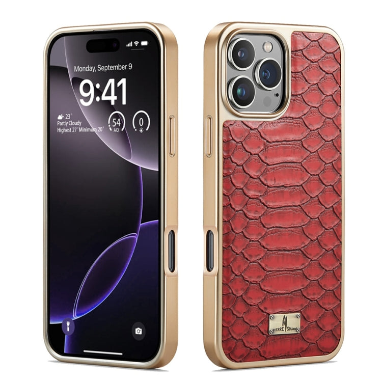 Fierre Shann Python Texture Electroplating PU Phone Case, For iPhone 16 Pro Max, For iPhone 16 Pr...