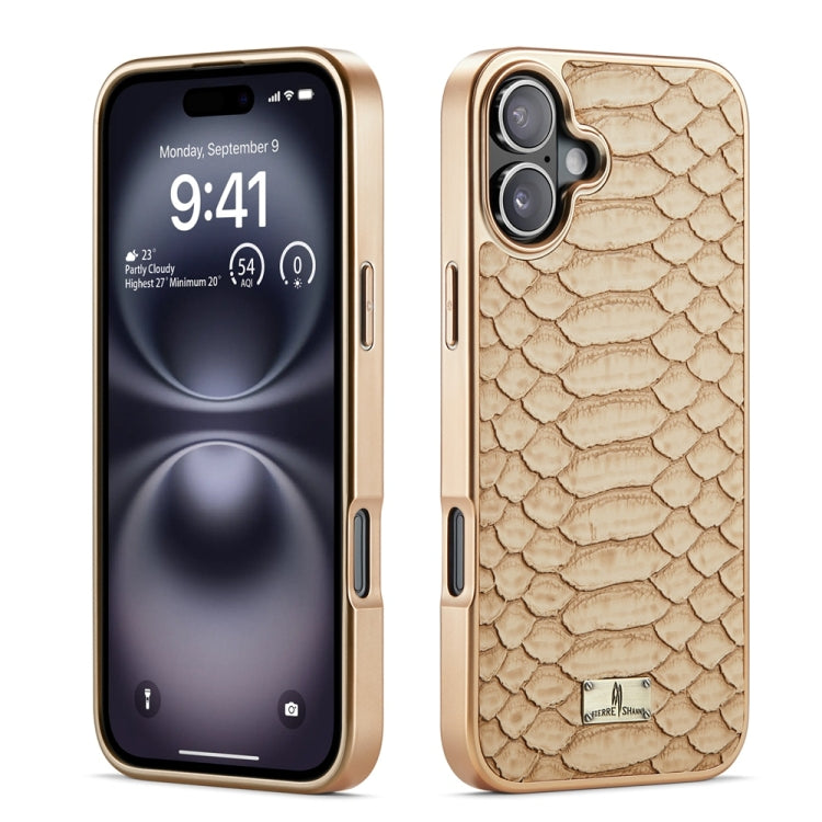 Fierre Shann Python Texture Electroplating PU Phone Case, For iPhone 16 Pro Max, For iPhone 16 Pr...