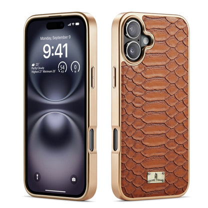 Fierre Shann Python Texture Electroplating PU Phone Case, For iPhone 16 Pro Max, For iPhone 16 Pr...