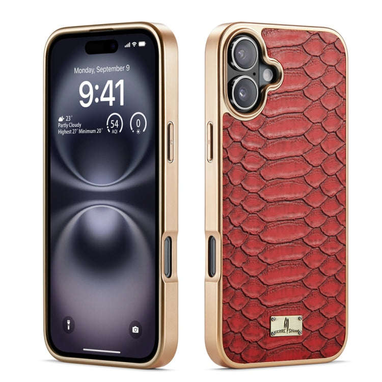 Fierre Shann Python Texture Electroplating PU Phone Case, For iPhone 16 Pro Max, For iPhone 16 Pr...