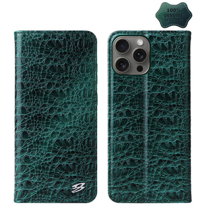 Fierre Shann Crocodile Texture Magnetic Genuine Leather Phone Case, For iPhone 16e���������������...