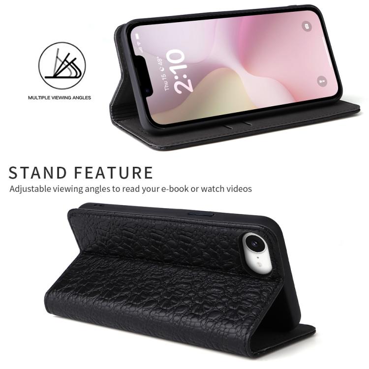 Fierre Shann Crocodile Texture Magnetic Genuine Leather Phone Case, For iPhone 16e���������������...