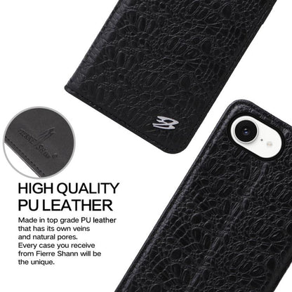 Fierre Shann Crocodile Texture Magnetic Genuine Leather Phone Case, For iPhone 16e���������������...