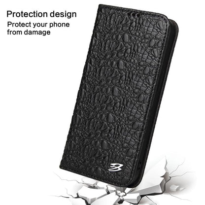 Fierre Shann Crocodile Texture Magnetic Genuine Leather Phone Case, For iPhone 16e���������������...