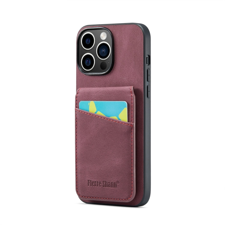 Fierre Shann Crazy Horse Card Holder Back Cover PU Phone Case, For iPhone 16 Pro Max�������������...