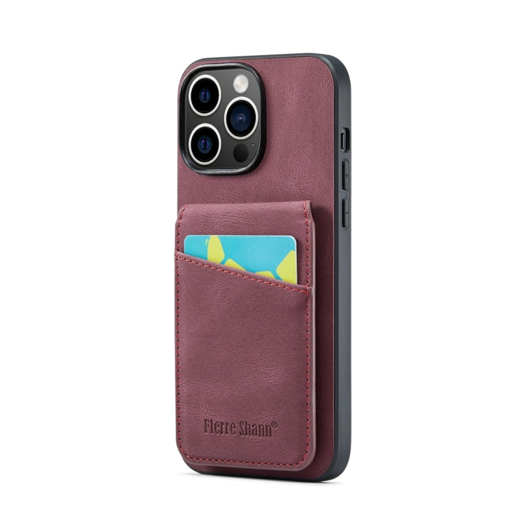 Fierre Shann Crazy Horse Card Holder Back Cover PU Phone Case, For iPhone 16 Pro Max�������������...