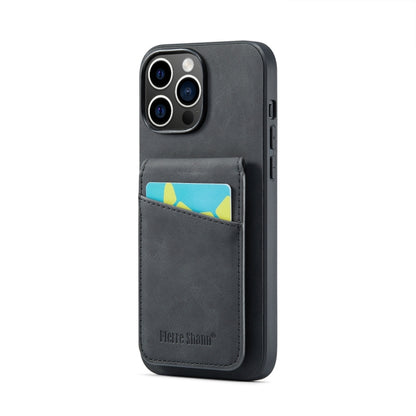 Fierre Shann Crazy Horse Card Holder Back Cover PU Phone Case, For iPhone 16 Pro Max�������������...