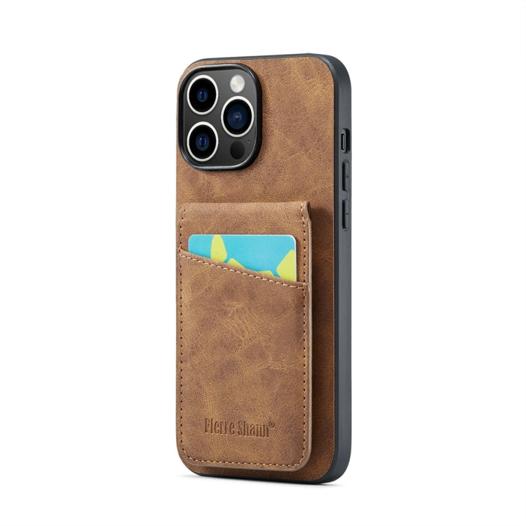 Fierre Shann Crazy Horse Card Holder Back Cover PU Phone Case, For iPhone 16 Pro Max�������������...