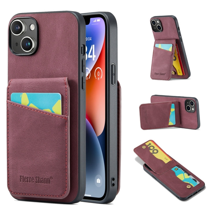 Fierre Shann Crazy Horse Card Holder Back Cover PU Phone Case, For iPhone 16 Pro Max�������������...