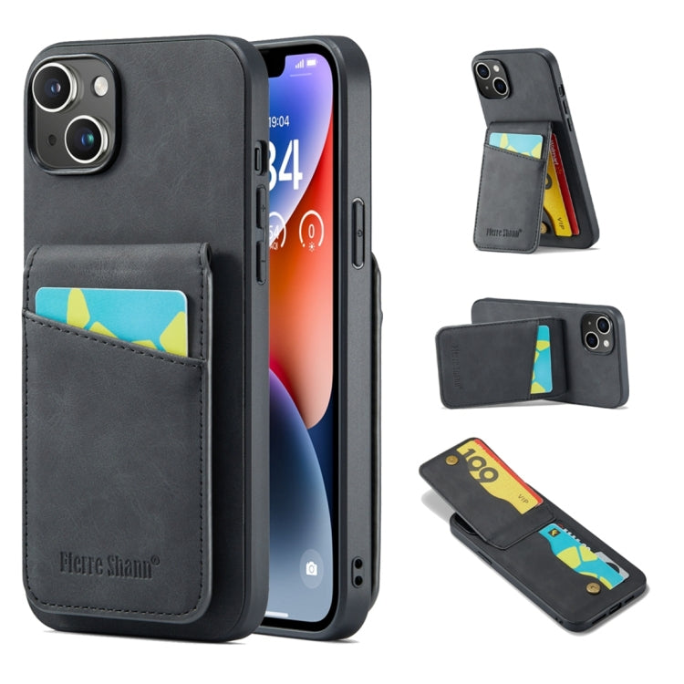 Fierre Shann Crazy Horse Card Holder Back Cover PU Phone Case, For iPhone 16 Pro Max�������������...