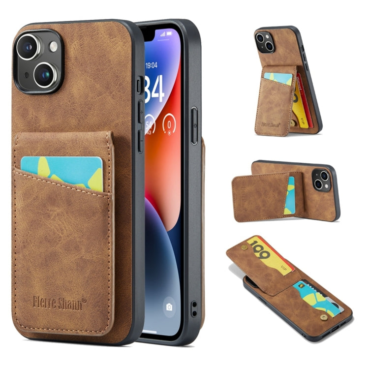 Fierre Shann Crazy Horse Card Holder Back Cover PU Phone Case, For iPhone 16 Pro Max�������������...