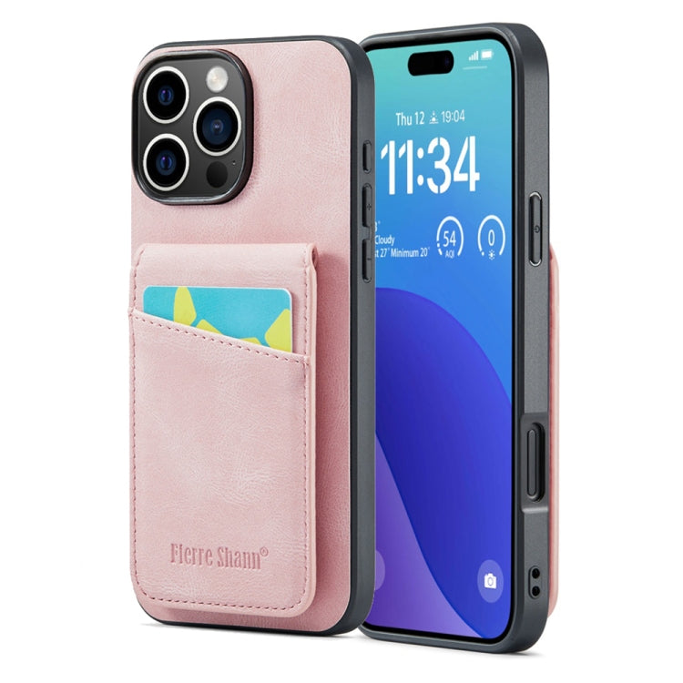 Fierre Shann Crazy Horse Card Holder Back Cover PU Phone Case, For iPhone 16 Pro Max�������������...