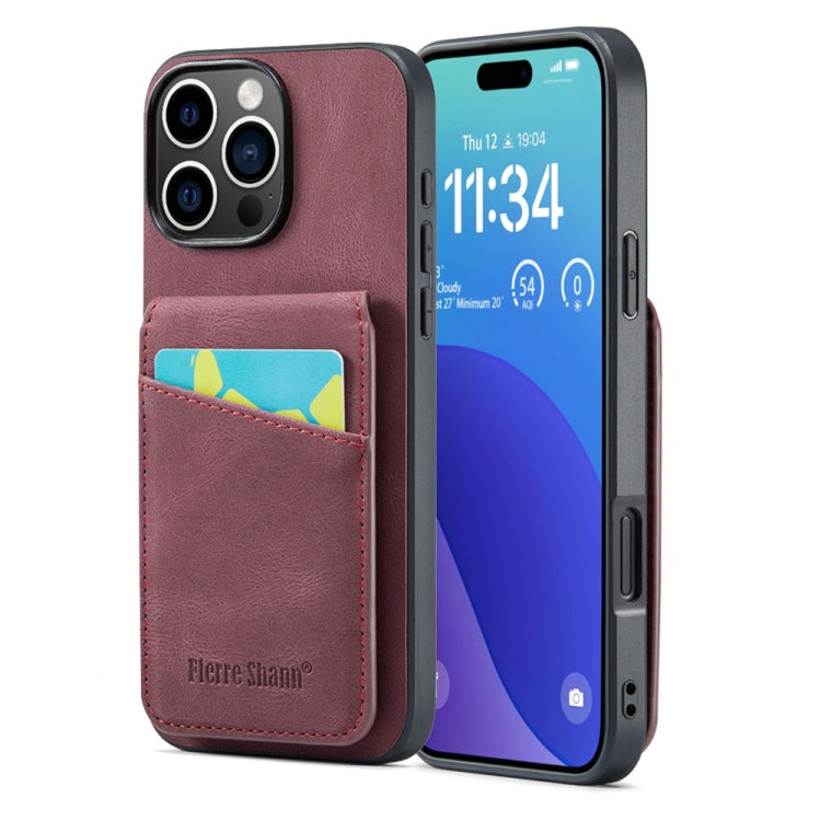 Fierre Shann Crazy Horse Card Holder Back Cover PU Phone Case, For iPhone 16 Pro Max�������������...