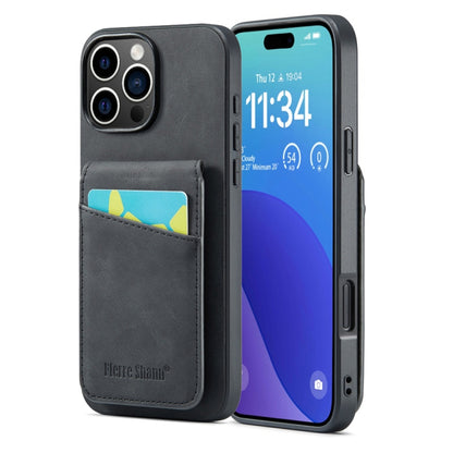 Fierre Shann Crazy Horse Card Holder Back Cover PU Phone Case, For iPhone 16 Pro Max�������������...