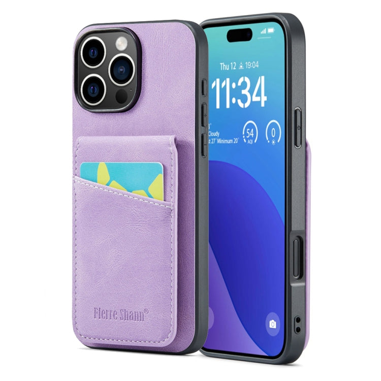 Fierre Shann Crazy Horse Card Holder Back Cover PU Phone Case, For iPhone 16 Pro Max�������������...