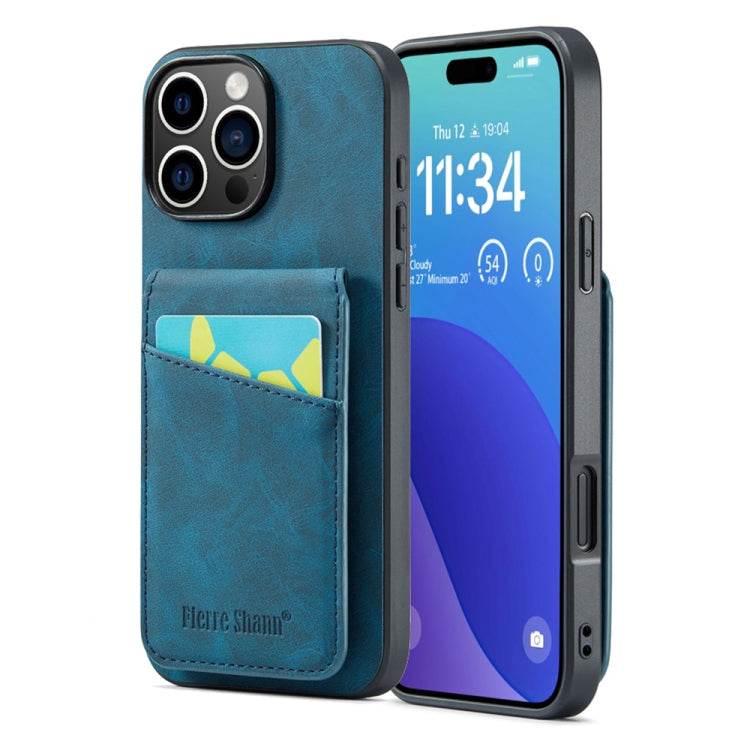 Fierre Shann Crazy Horse Card Holder Back Cover PU Phone Case, For iPhone 16 Pro Max�������������...