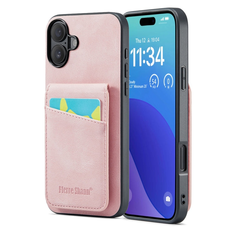 Fierre Shann Crazy Horse Card Holder Back Cover PU Phone Case, For iPhone 16 Pro Max�������������...