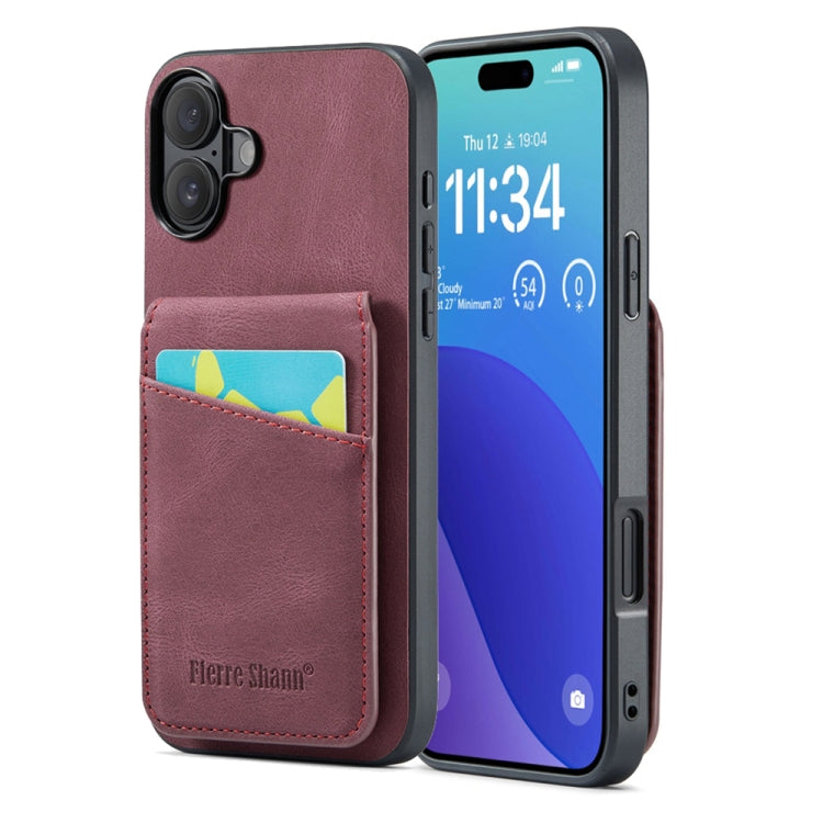 Fierre Shann Crazy Horse Card Holder Back Cover PU Phone Case, For iPhone 16 Pro Max�������������...