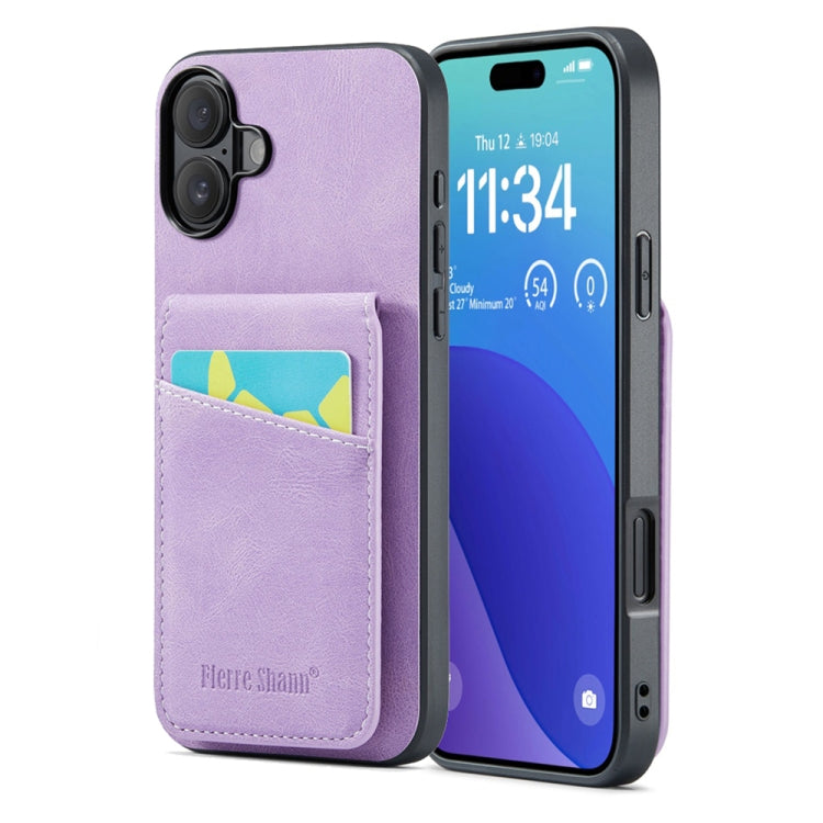 Fierre Shann Crazy Horse Card Holder Back Cover PU Phone Case, For iPhone 16 Pro Max�������������...