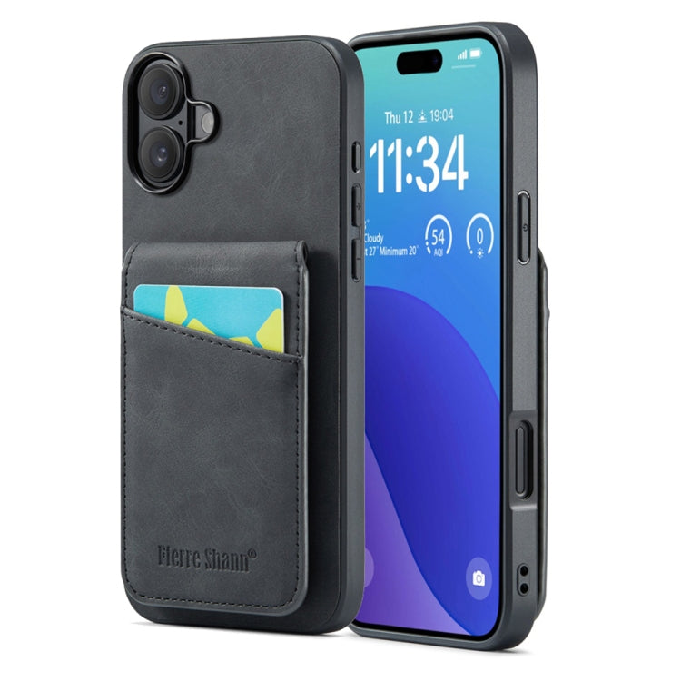 Fierre Shann Crazy Horse Card Holder Back Cover PU Phone Case, For iPhone 16 Pro Max�������������...