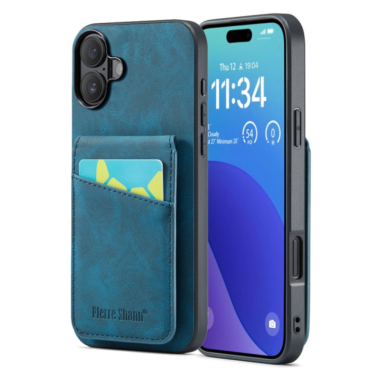 Fierre Shann Crazy Horse Card Holder Back Cover PU Phone Case, For iPhone 16 Pro Max�������������...