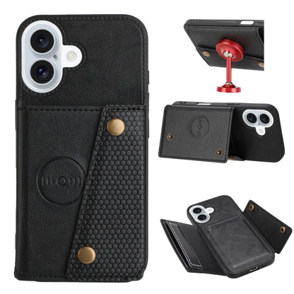 Double Buckle Card Slots PU + TPU Phone Case, For iPhone 16e, For iPhone 16 Pro Max��������������...