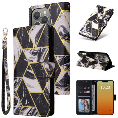 Marble Bronzing Stitching Leather Phone Case