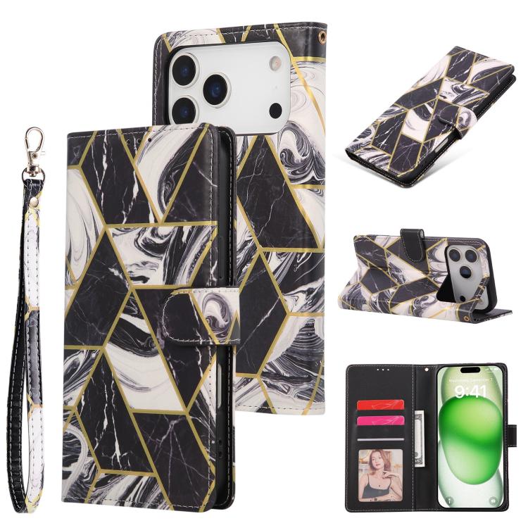 Marble Bronzing Stitching Leather Phone Case