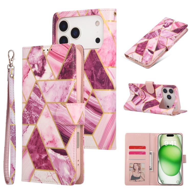 Marble Bronzing Stitching Leather Phone Case