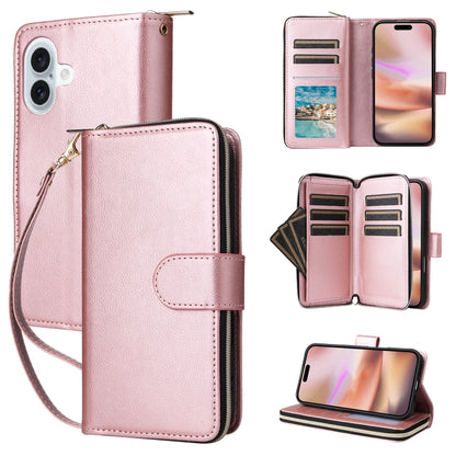 9 Card Slots Zipper Wallet Bag Leather Phone Case