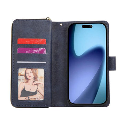 9 Card Slots Zipper Wallet Bag Leather Phone Case