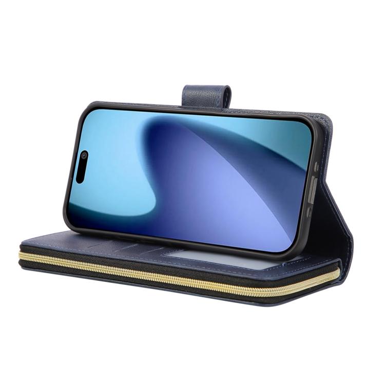 9 Card Slots Zipper Wallet Bag Leather Phone Case