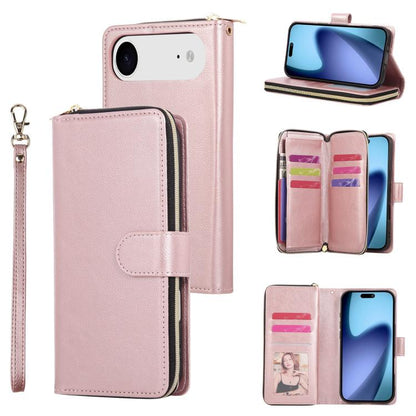 9 Card Slots Zipper Wallet Bag Leather Phone Case