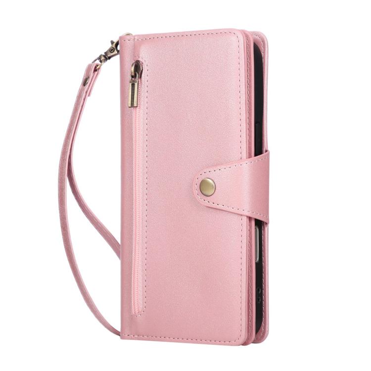 Rivet Buckle 9 Cards Three Fold Leather Phone Case