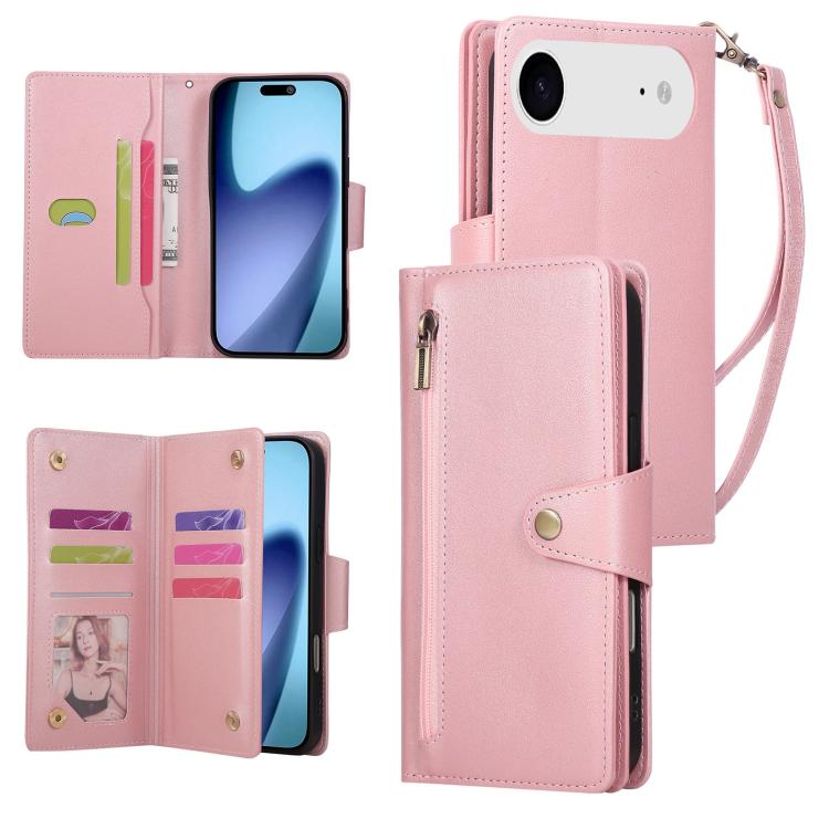 Rivet Buckle 9 Cards Three Fold Leather Phone Case