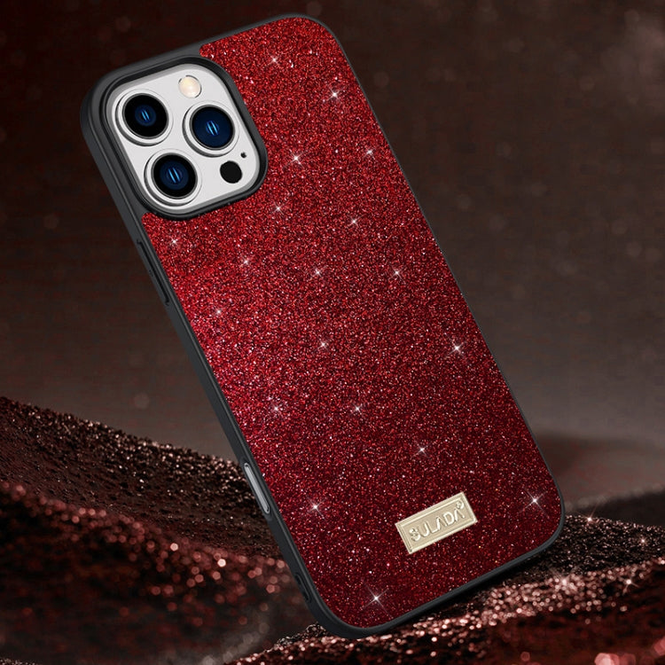 SULADA Glittery PC Hybrid TPU Handmade Leather Phone Case, For iPhone 16 Pro Max, For iPhone 16 P...