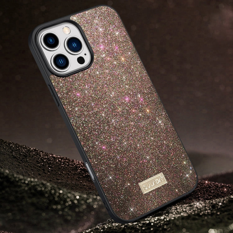 SULADA Glittery PC Hybrid TPU Handmade Leather Phone Case, For iPhone 16 Pro Max, For iPhone 16 P...