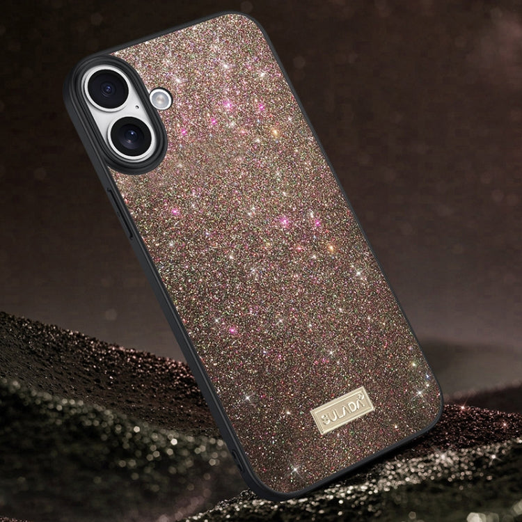 SULADA Glittery PC Hybrid TPU Handmade Leather Phone Case, For iPhone 16 Pro Max, For iPhone 16 P...