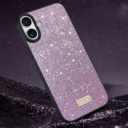 SULADA Glittery PC Hybrid TPU Handmade Leather Phone Case, For iPhone 16 Pro Max, For iPhone 16 P...