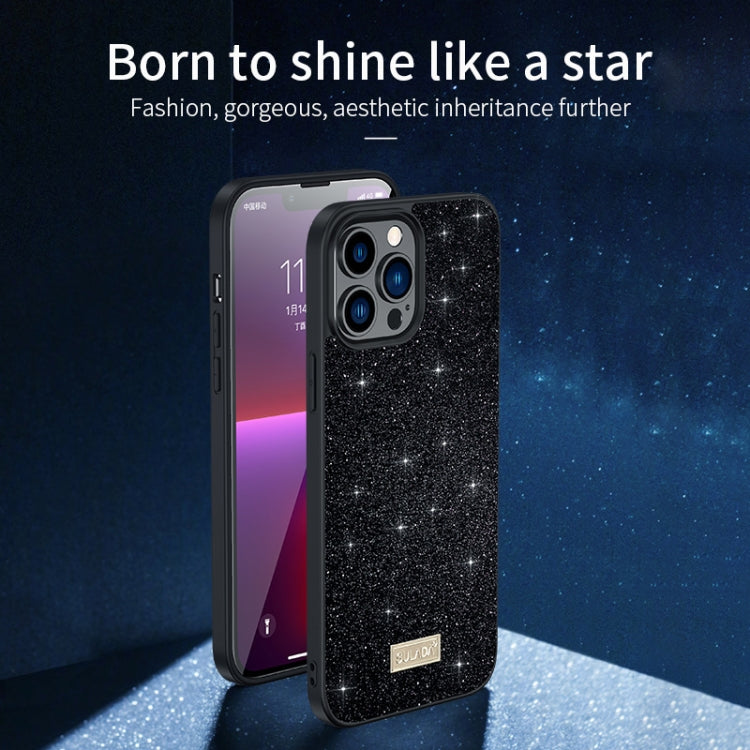 SULADA Glittery PC Hybrid TPU Handmade Leather Phone Case, For iPhone 16 Pro Max, For iPhone 16 P...