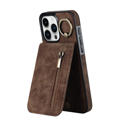 Retro Ring and Zipper RFID Card Slot Phone Case, For iPhone 16e, For iPhone 16 Pro Max�����������...