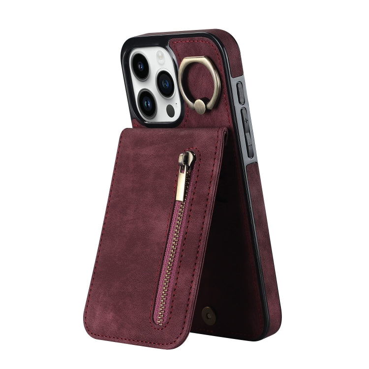 Retro Ring and Zipper RFID Card Slot Phone Case, For iPhone 16e, For iPhone 16 Pro Max�����������...